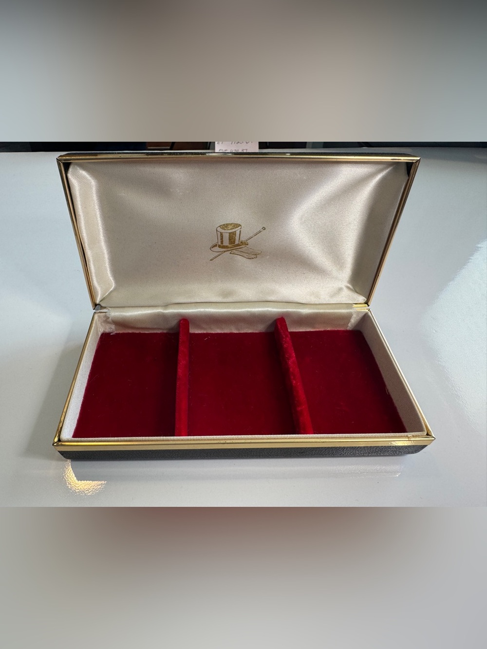 Vintage Black & Gold Hard Case Jewelry Box Vanity Storage Velvet Lined